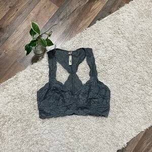 Free People Intimately Size Medium Gray Lace Racerback Wireless Galloon Bralette